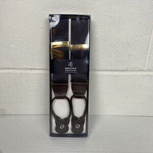 NEW Brooks Brothers Suspenders Braces Navy/Dark‎ Brown Adjustable Y Back Leather